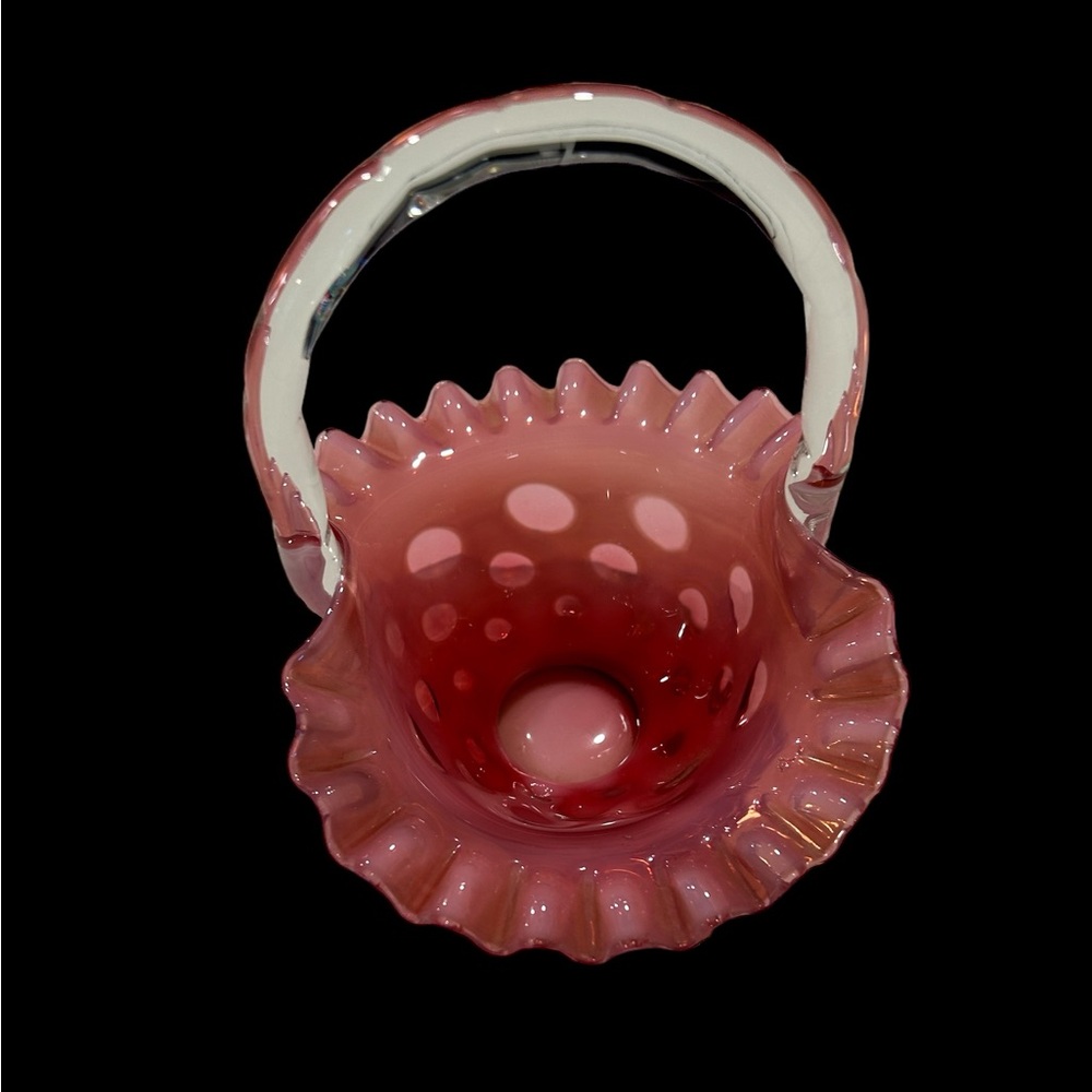 Fenton Cranberry Opalescent Coin Dot Basket